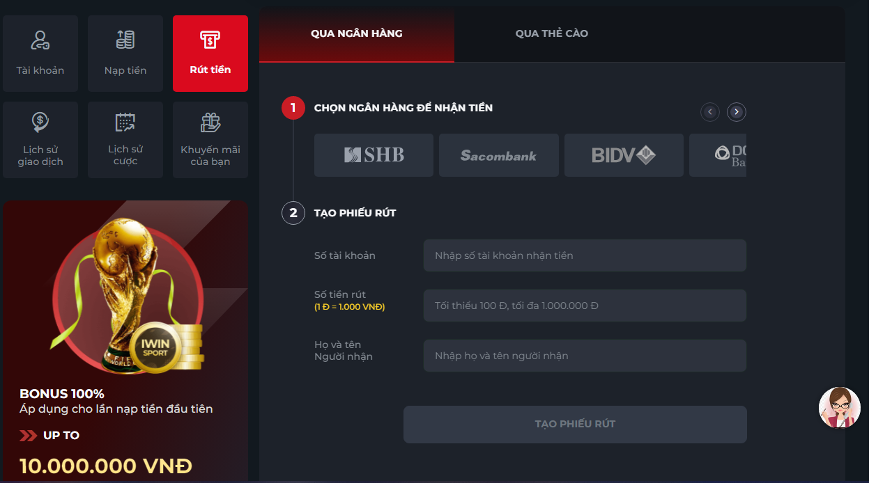 Rút tiền nhanh chóng tại IWIN88