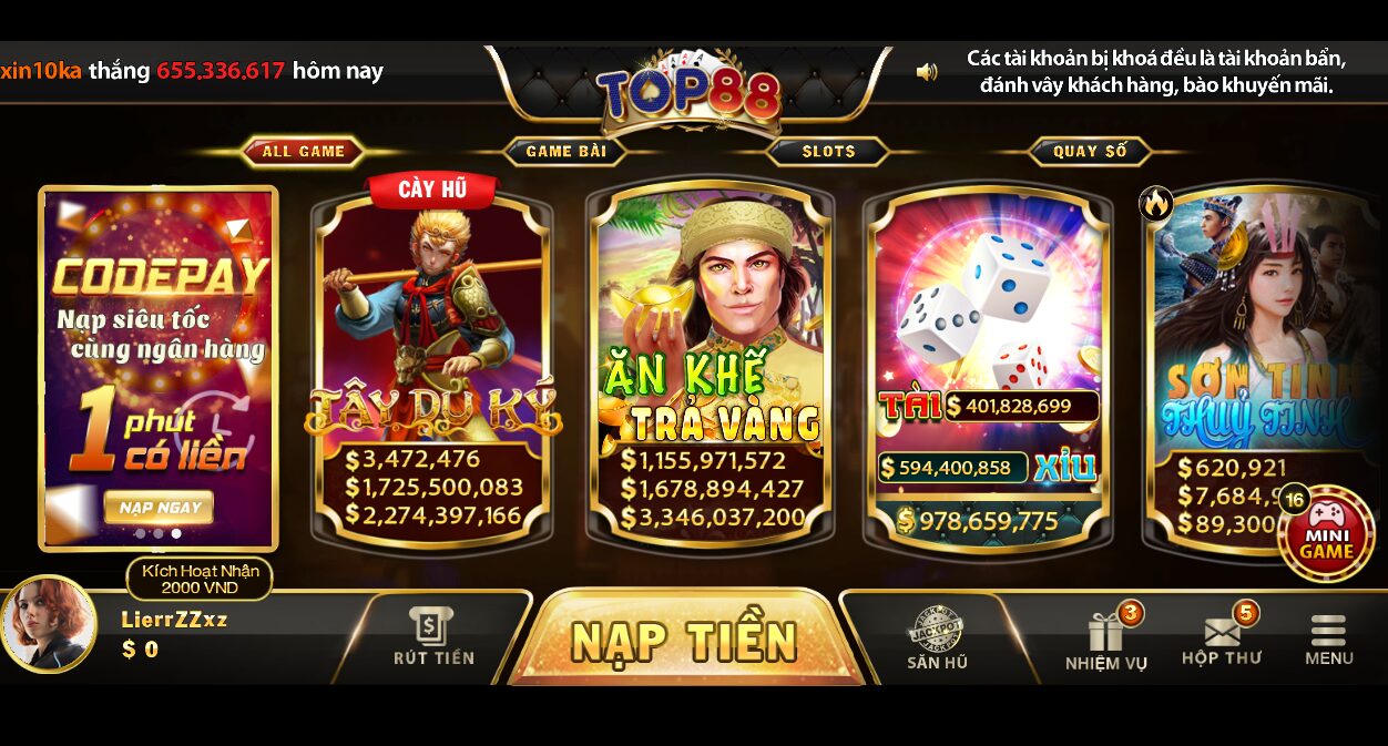 Tốc độ chơi game nhanh chóng trên Top88 